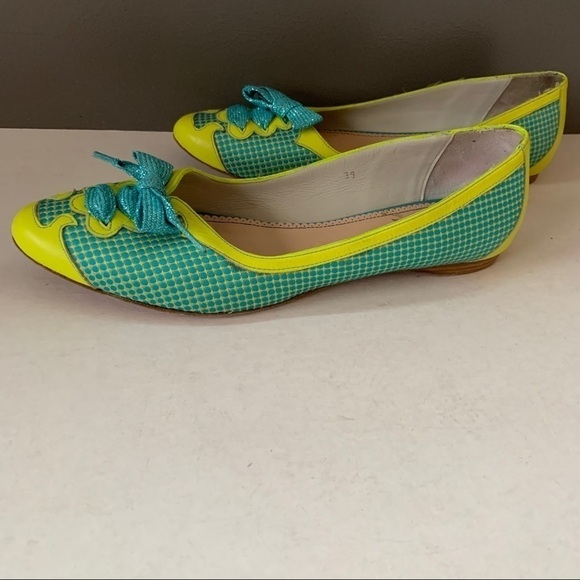 Maloles Anthropologie Yellow & Turquoise w/Lace-Up detail Flats Size 39 - Picture 3 of 8